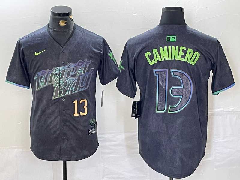 Mens Tampa Bay Rays #13 Junior Caminero Number Charcoal 2024 City Connect Limited Stitched Jerseys